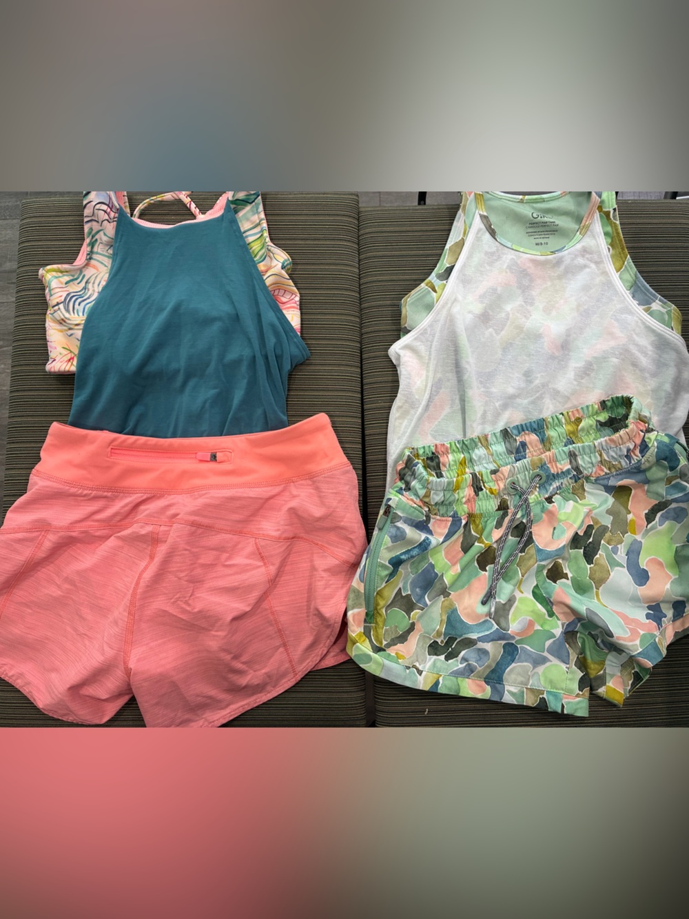 Bundle Athleta Girls M 8-10 Casual Tank & Athletic Shorts Set in Coral, Teal